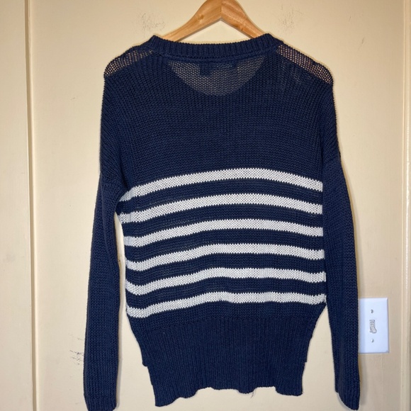 Navy and White Striped Women's Sweater - Picture 5 of 5